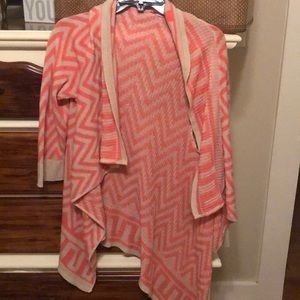 Pink and tan 3/4 sleeve cardigan